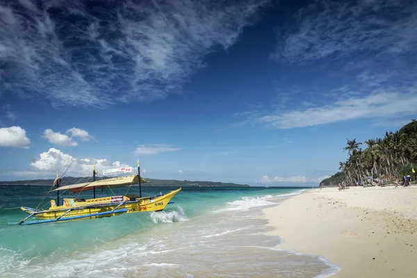 Barcos Turísticos Puka Praia Resort Paraíso Tropical Ilha Boracay Filipinas — Fotografia de Stock