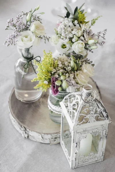 Virág Elrendezése Dekoráció Rusztikus Belső Design Esküvői Táblázat Részletesen — Stock Fotó