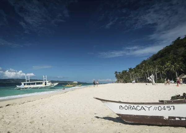 Τουριστικά Σκάφη Puka Beach Resort Στην Boracay Τροπικός Παράδεισος Νησί — Φωτογραφία Αρχείου