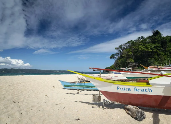 Slavný Puka Beach Pohled Ostrově Boracay Tropický Ráj Filipínách — Stock fotografie