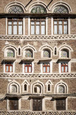 traditional architecture details in sanaa old town buildings in  clipart