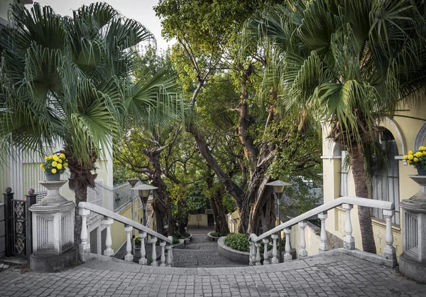 Calcada do Carmo portugalski kolonialny Alleyway w starym Taipa Macau — Zdjęcie stockowe