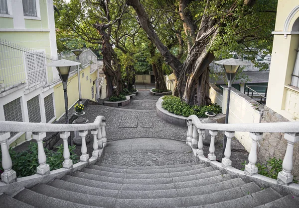 Calcada do carmo portuguese colonial alleyway in old taipa macau — Stock Photo, Image
