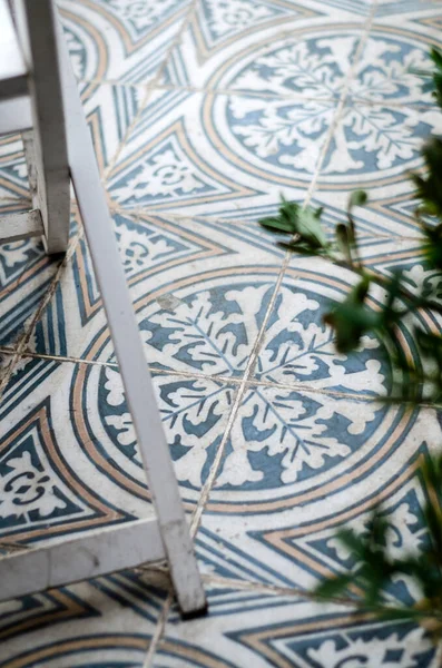 Design Tradicional Velho Piso Rústico Azulejos Detalhe Sevilha Andaluzia Café — Fotografia de Stock
