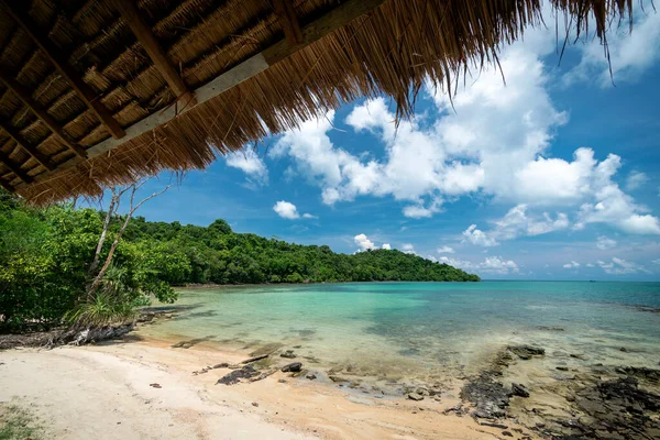 Vista Sulla Spiaggia Bungalow Tropicale Koh Tiev Isola Vicino Sihanoukville — Foto Stock