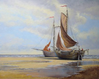 Картина, постер, плакат, фотообои "морской пейзаж. рыбак, корабли, лодки. изобразительное искусство
. картина все", артикул 210732144