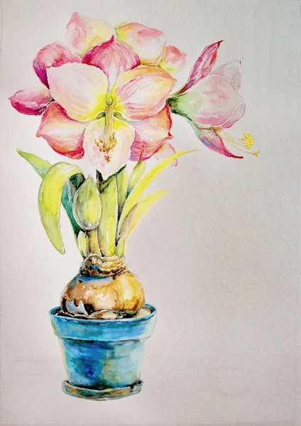 Pitture Acquerello Bouquet Fiori Vaso Sfondo — Foto Stock