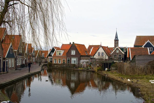 Maisons Traditionnelles Près Canal Hollande Ville Volendam Pays Bas — Photo