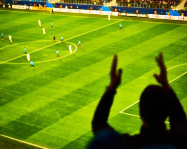 Onların futbol takım skor gol bayraklar, pankartlar ve tulum Stadı nda futbol taraftarları tezahürat