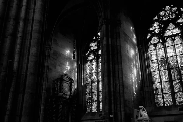 Interior of St. Vitus Cathedral in Prague, Czech Republic. Black and white — Stock Photo, Image