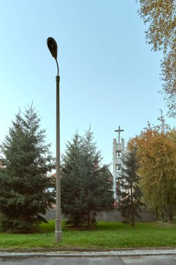 Chapel ve sokak fener Osventsim Auschwitz toplama kampı - Alman Nazi toplama kampları ve imha kampları bir ağ inşa ve Üçüncü Reich Polonya tarafından işletilen