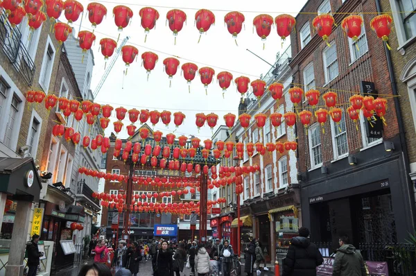 Londres Reino Unido Fevereiro Circa 2018 Lanternas Papel Chinesas Londres — Fotografia de Stock