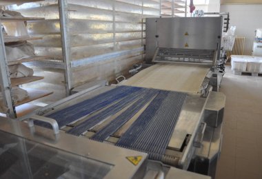 Torino, İtalya - Mayıs 2018 yaklaşık: fırında ekmek, breadsticks, tanımlama bilgileri, pizza ve hamur işleri üretimi için kullanılmış makineler