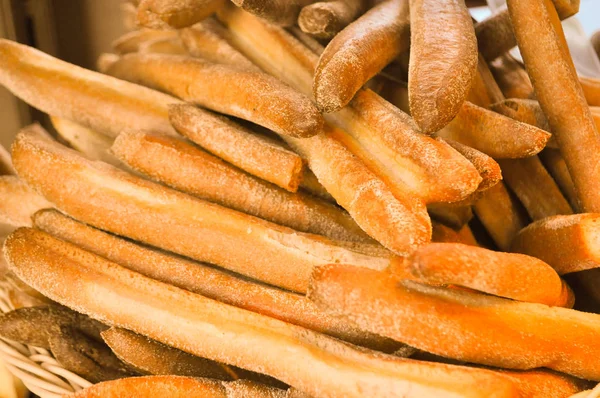 Breadsticks Aka Grissini Dompelen Stokken Van Krokant Droog Brood Gebakken — Stockfoto