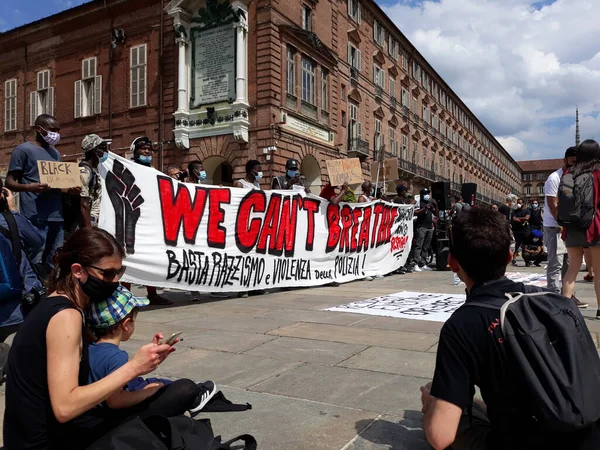 Turin Itália Circa Junho 2020 Black Lives Matter Protestos — Fotografia de Stock