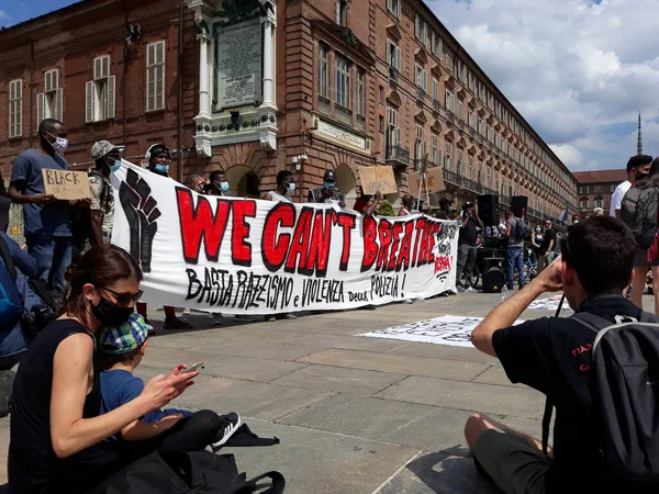 Turin Itália Circa Junho 2020 Black Lives Matter Protestos — Fotografia de Stock