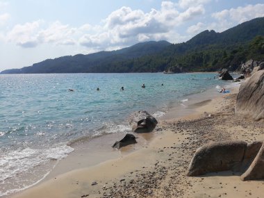 CHALKIDIKI, GREECE - CIRCA AĞUSTOS 2019: Fava plajı manzarası