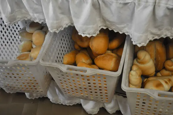 Pão Preparado Partir Uma Massa Farinha Água Comida Assada — Fotografia de Stock