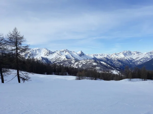 Vista Das Montanhas Inverno Sauze Oulx Itália — Fotografia de Stock