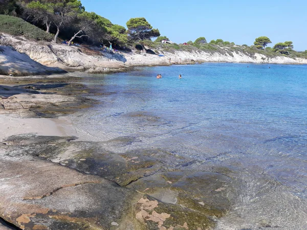 Calcidica Greece Circa August 2019 View Vourvourou Karidi Beach — 图库照片