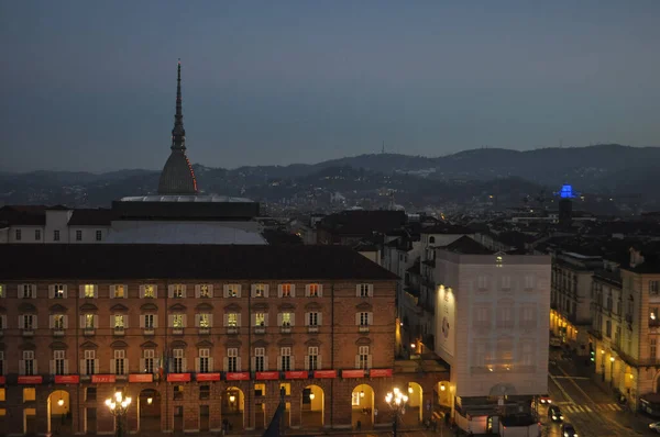 Turin Olaszország Circa December 2019 Légi Kilátás Városra Éjszaka — Stock Fotó