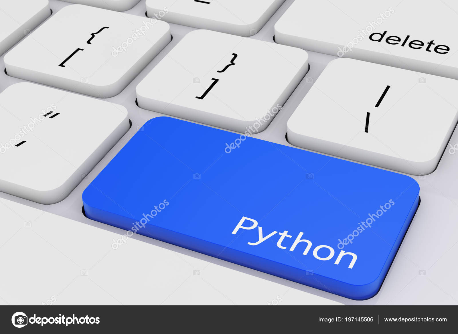 Blue Python Key White Keyboard Extreme Closeup Rendering Stock Photo by ...