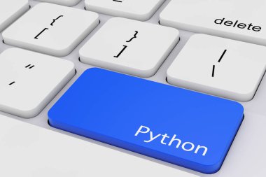Beyaz Pc klavye aşırı closeup mavi Python anahtarı. 3D render 