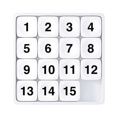 Beyaz cep sürgülü on beş Rebus bulmaca oyunu beyaz bir arka plan üzerinde. 3D render 