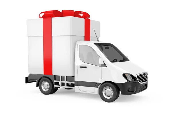 White Commercial Industrial Cargo Delivery Van Truck Loaded Gift Box — Stock Photo, Image