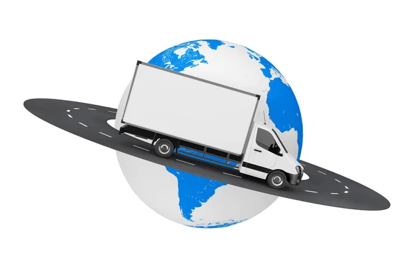 Wit Commerciële Industriële Vracht Levering Van Truck Weg Rond Earth — Stockfoto