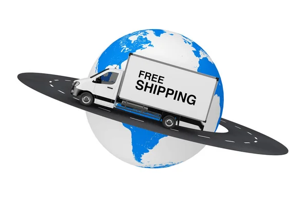 White Commercial Industrial Cargo Delivery Van Truck Livrare Gratuită Semnați — Fotografie, imagine de stoc