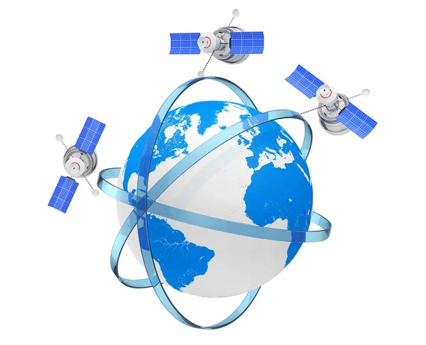 Modern World Global Navigation Satelite Eccentric Orbits Earth Globe White — Stock Photo, Image
