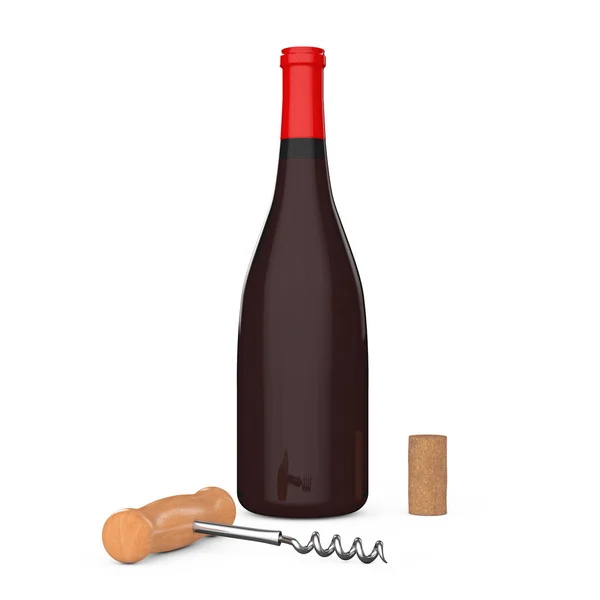 Garrafa Vinho Saca Rolhas Vinho Madeira Cortiça Sobre Fundo Branco — Fotografia de Stock