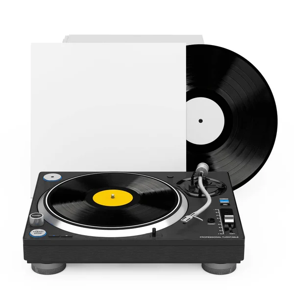 Profesionální Gramofon Vinyl Gramofon Poblíž Zásobníku Vinyl Disků Případech Prázdného — Stock fotografie