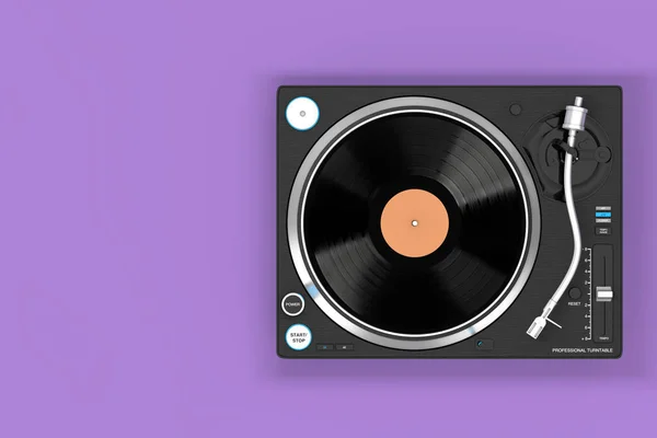 Professional Turntable Vinyl Record Player Purple Background Rendering — Stock Photo, Image