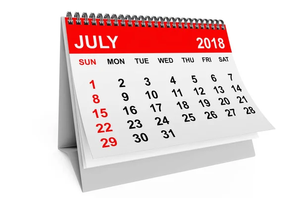 Jahreskalender 2018 Julikalender Auf Weißem Hintergrund Darstellung — Stockfoto