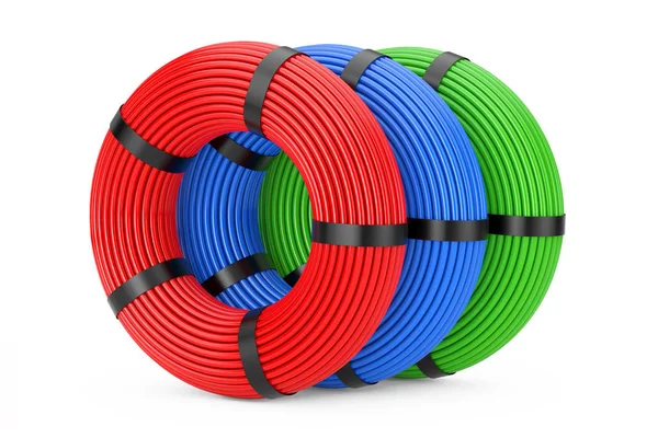 Çok Renkli Skein Plastik Kablolar Üzerinde Beyaz Bir Arka Plan — Stok fotoğraf