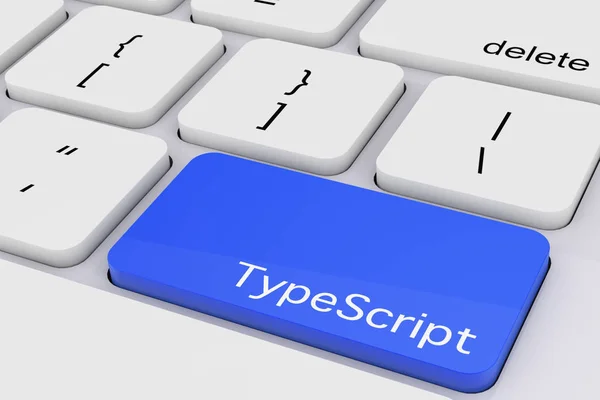 Blue Typescript Key White Keyboard Extreme Closeup Rendering — Stock Photo, Image