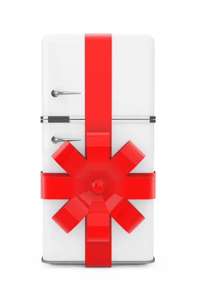 Refrigerator Gift Red Ribbon Bow White Background Rendering — Stock Photo, Image