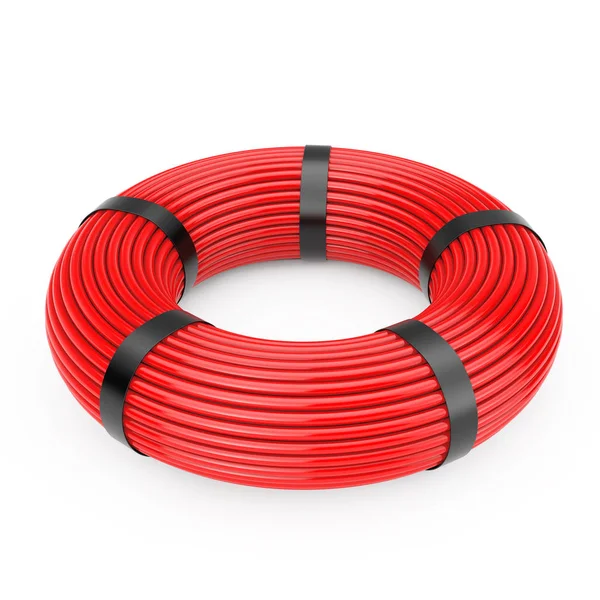 红色绞纱网塑料电缆的白色背景 — 图库照片
