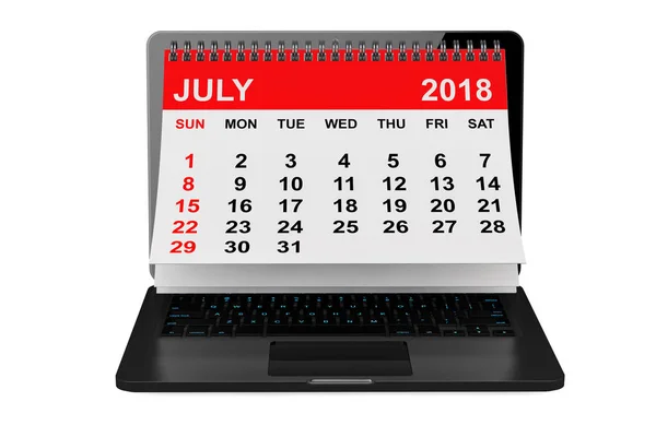 2018 Year Calendar July Calendar Laptop Screen White Background Rendering — Stock Photo, Image