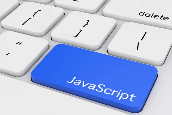 Niebieski Klucz Javascript Skrajny Zbliżenie Klawiatury Biały Renderowania — Zdjęcie stockowe