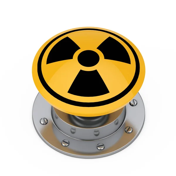 Yellow Atomic Bomb Launch Nuclear Button Radiation Symbol White Background — Stock Photo, Image