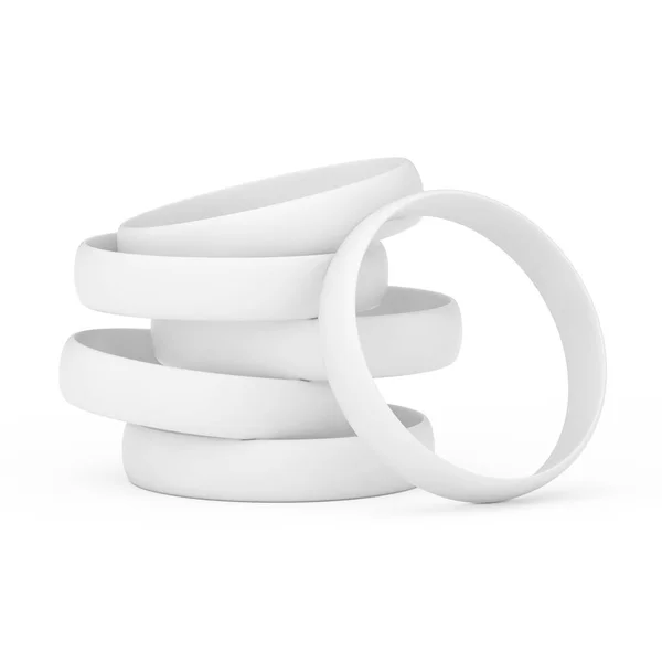 White Blank Promo Silicone Rubber Bracelets White Background Rendering — Stock Photo, Image