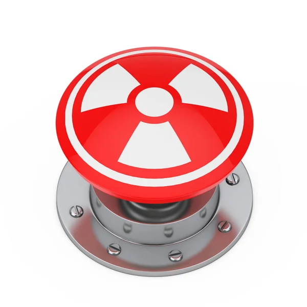 Red Atomic Bomb Launch Nuclear Button Radiation Symbol White Background — Stock Photo, Image