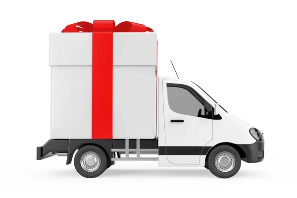 White Commercial Industrial Cargo Delivery Van Truck Loaded Gift Box — Stock Photo, Image