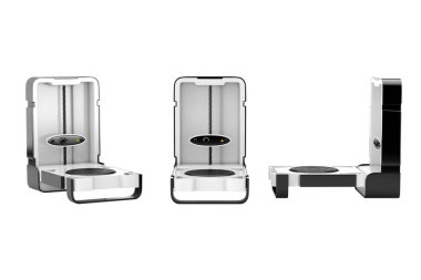 Ayakta Modern masaüstü ev ücretsiz 3d tarayıcı beyaz bir arka plan üzerinde. 3D render