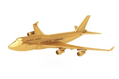 Beyaz zemin üzerine altın Jet yolcu uçağı. 3D render