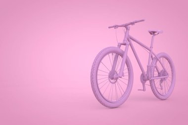 Sarı bir arka plan üzerinde soyut pembe kil tarzı dağ bisikleti. 3D render