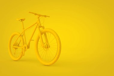Sarı bir arka plan üzerinde soyut sarı kil tarzı dağ bisikleti. 3D render